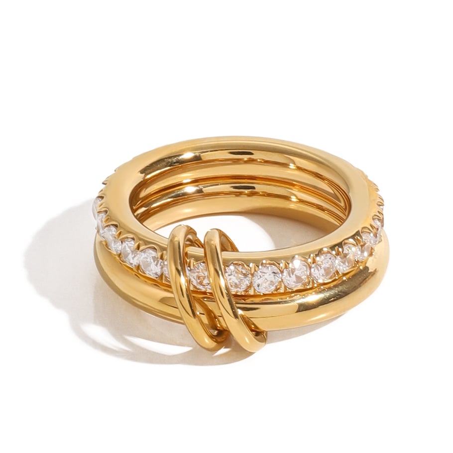 1 Pair Simple Series Classic Geometric Stainless Steel 18K Gold Plated Zircon Women Single Ring Picture5