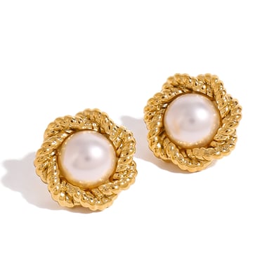 1 Pair Classic Series Elegant Flower Stainless Steel 18K Gold Plated Women Stud Earrings h5 Picture5