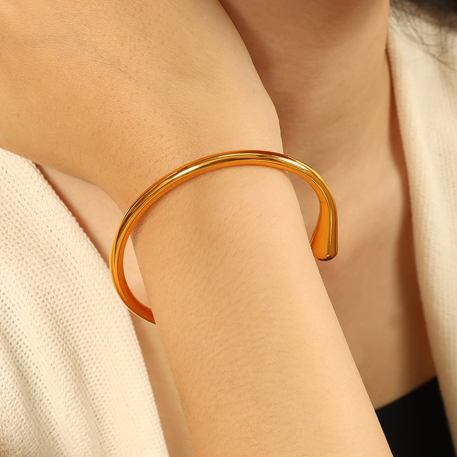 1 Piece Simple Series Simple Solid Color Stainless Steel 18K Gold Plated Women Bangles Picture5