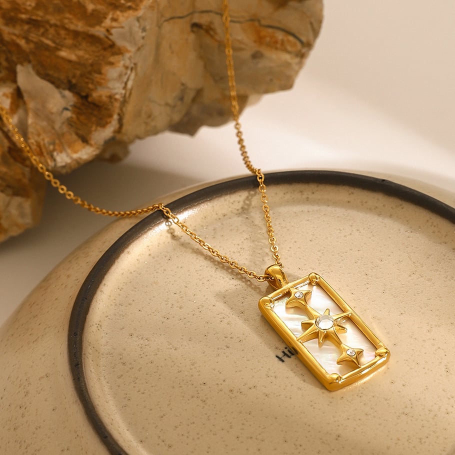 1 Piece Simple Series Retro Engraved Stainless Steel 18K Gold Plated Shell Women Pendant necklaces Picture4