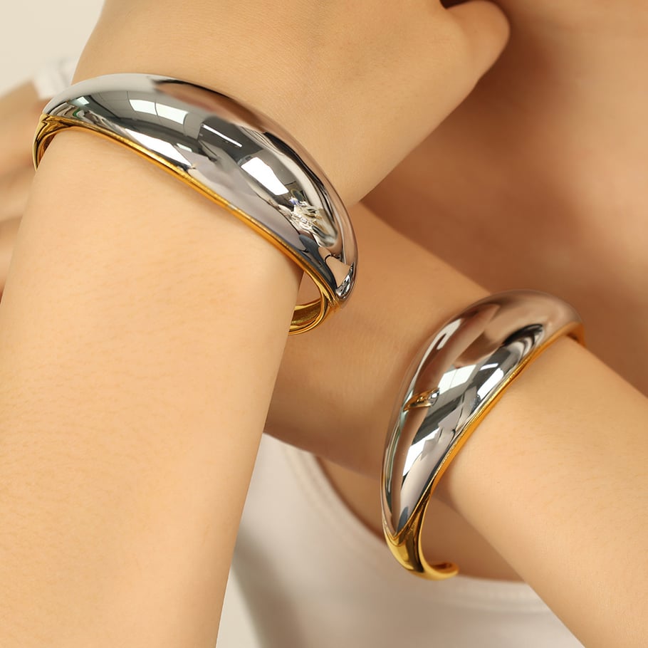 1 Piece Simple Series Simple Geometric Stainless Steel 18K Gold Plated Women Bangles Picture5