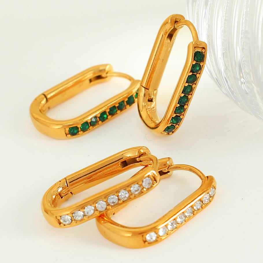1 Pair Simple Series Classic Geometric Stainless Steel 18K Gold Plated Zircon Women Hoop Earrings Picture6