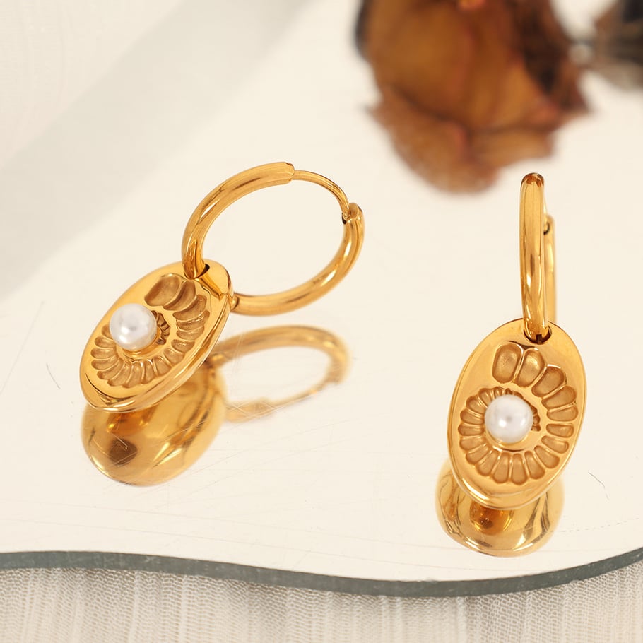 1 Paar Simple Series Simple Turtle Edelstahl 18 Karat vergoldet Kunstperle Damen Tropfenohrringe Bild4