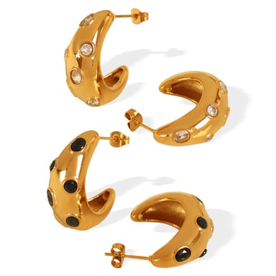1 Pair Simple Series Classic Geometric Stainless Steel 18K Gold Plated Zircon Women Hoop Earrings h5 Picture5