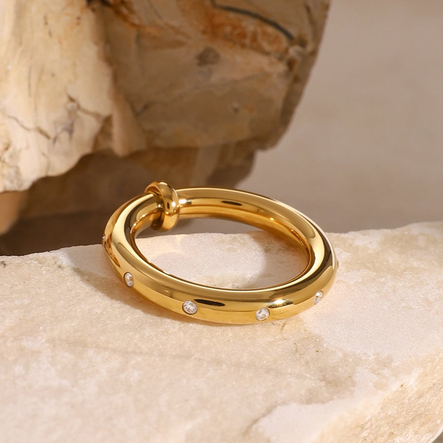 1 Pair Simple Series Simple Solid Color Stainless Steel 18K Gold Plated Rhinestone Women Single Ring Picture4