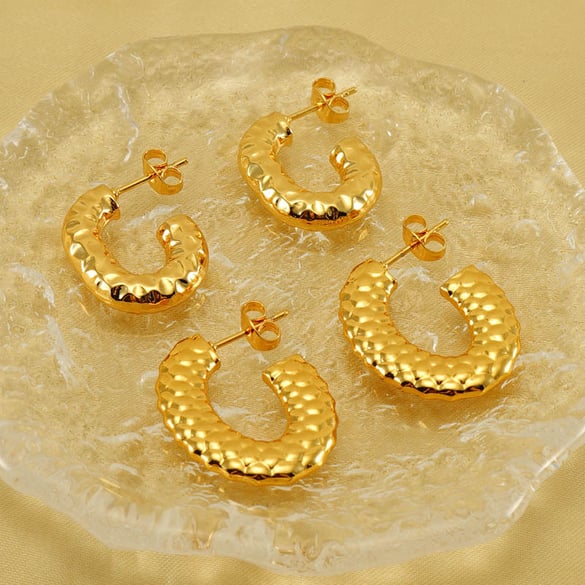 1 paio di orecchini a bottone da donna semplici geometrici placcati in oro 18 carati 2