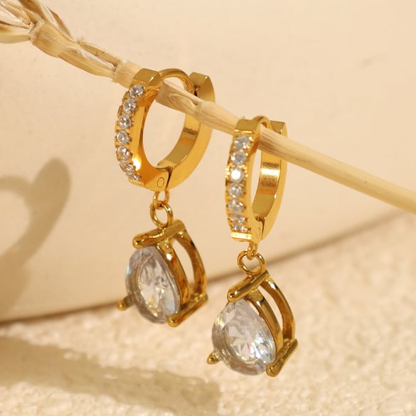 1 paio di orecchini pendenti da donna in acciaio al titanio placcati in oro 18 carati, eleganti e lussuosi, con strass 2