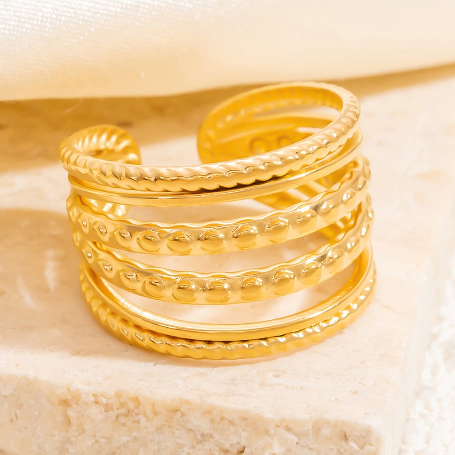 Anillos ajustables para mujer de acero inoxidable color dorado con tira elegante de serie clásica de 1 pieza Imagen7