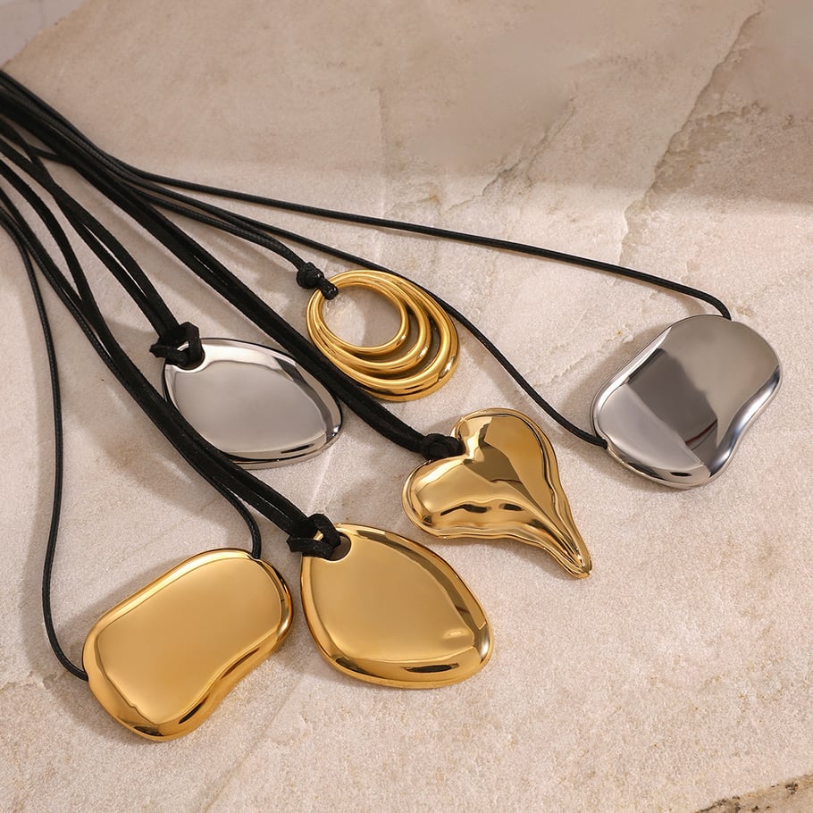 Collar con colgante geométrico diario de acero inoxidable chapado en oro de 18 quilates para mujer, serie simple, 1 unidad Imagen5