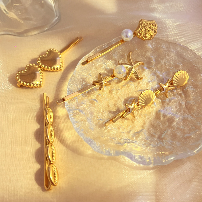 1 Stück Simple Series Retro Turtle Edelstahl Goldfarben Künstliche Perle Damen Haarspangen Bild4
