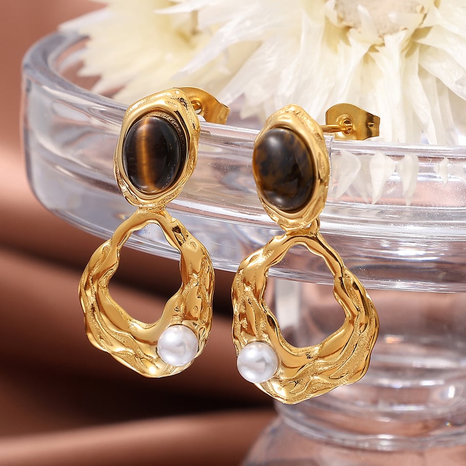 1 Pair Classic Series Retro Geometric Titanium Steel   Gold Color  Women's Drop Earrings Picture4