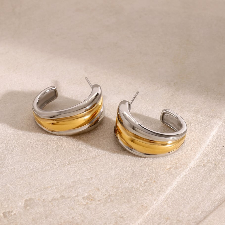 1 pair simple series simple geometric stainless steel gold plated women hoop earrings h5Picture3