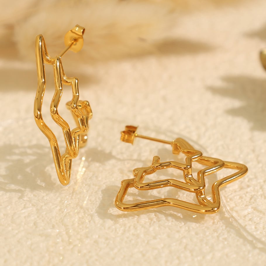 1 Pair Luxurious Series Retro Geometric Titanium Steel 18K Gold Color Plated Women's Stud Earrings Picture3