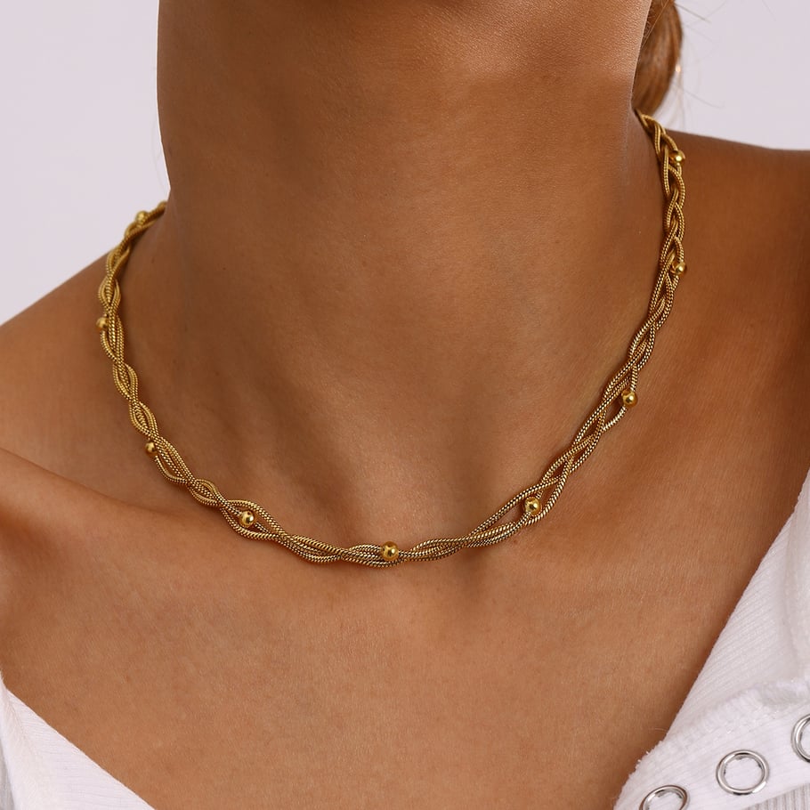 1 pezzo semplice serie semplice anulare in acciaio inossidabile placcato oro 18K collane a catena da donna Immagine7