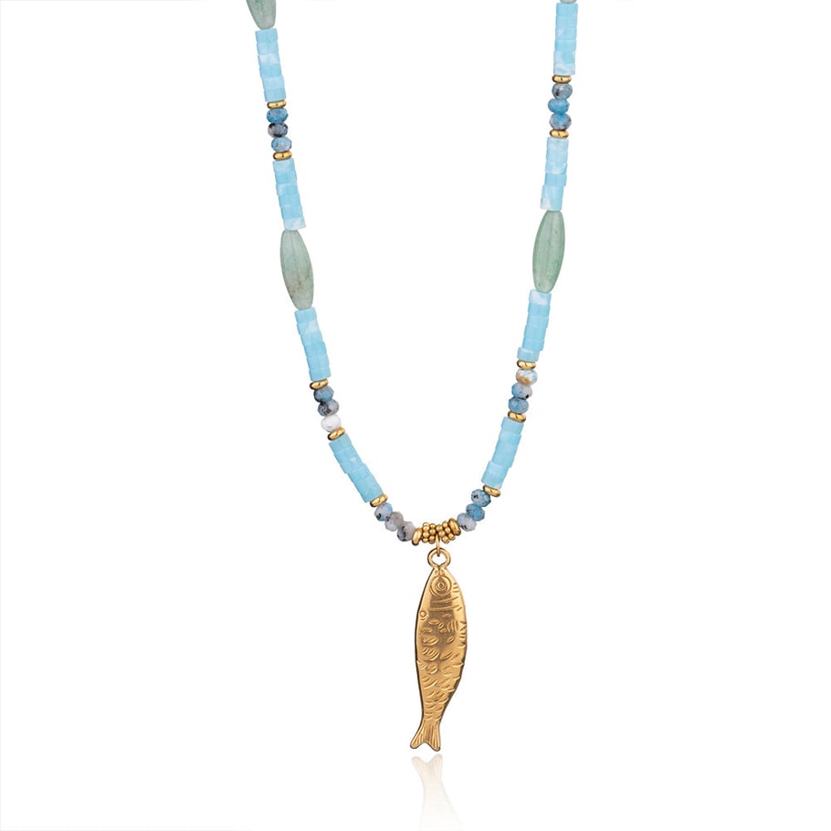 1 Piece Ocean Series Vacation Fish Irregular Crystal Gold Color Natural Stone Women's Beaded Necklaces Picture11