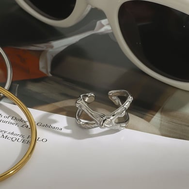 Anillos ajustables para mujer de acero inoxidable color dorado, serie simple, línea Europa y América, 1 pieza h5 Imagen4