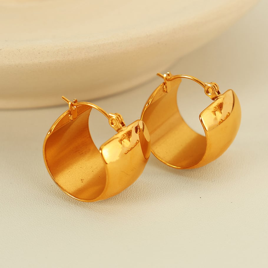1 Pair Simple Series Classic Solid Color Stainless Steel 18K Gold Plated Women Hoop Earrings Picture3