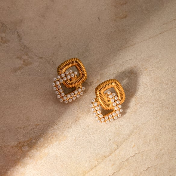 1 Pair Classic Series Elegant Geometric Stainless Steel 18K Gold Plated Artificial Pearl Women Drop Earrings 2