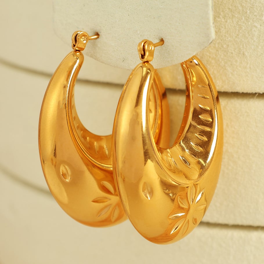 1 Pair Simple Series Retro Geometric Stainless Steel 18K Gold Plated Women Hoop Earrings Picture4