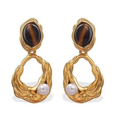 1 Pair Classic Series Retro Geometric Titanium Steel   Gold Color  Women's Drop Earrings h5 Picture10