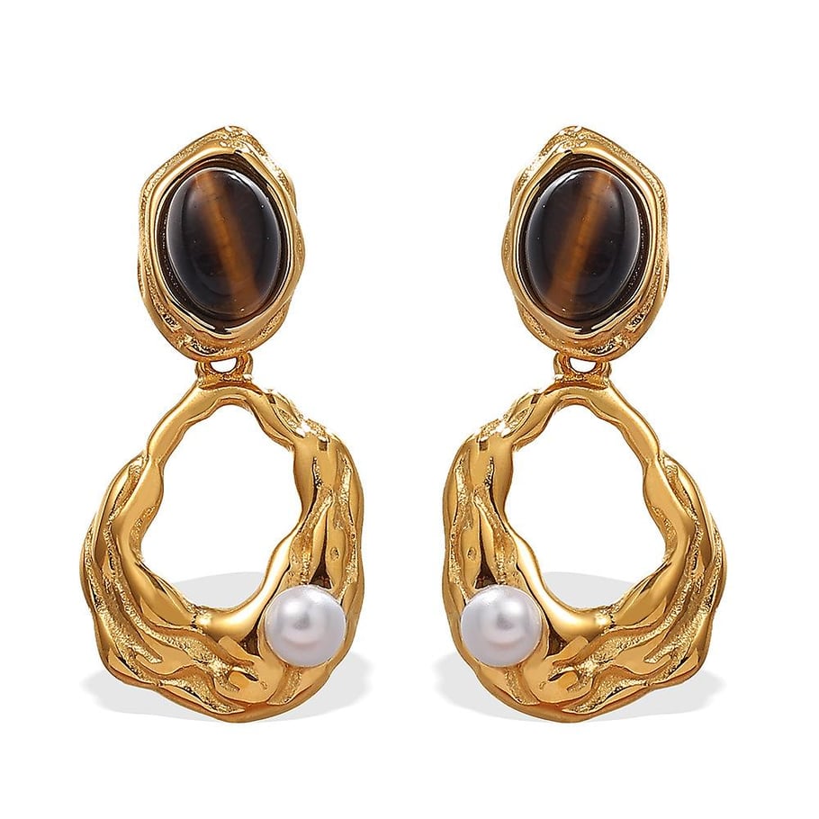 1 Pair Classic Series Retro Geometric Titanium Steel   Gold Color  Women's Drop Earrings Picture10