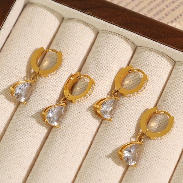 1 paio di orecchini pendenti da donna in acciaio al titanio placcati in oro 18 carati, eleganti e lussuosi, con strass