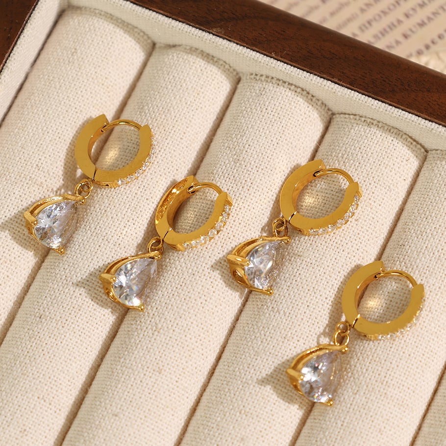 1 Pair Luxurious Series Elegant Droplet Titanium Steel 18K Gold Color Plated Rhinestone Women's Drop Earrings Picture3