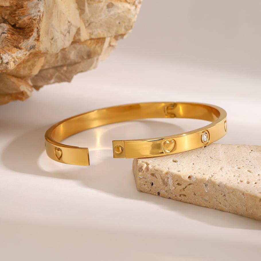 1 Stück Romantische Serie Elegante Herz Edelstahl Gold Farbe Überzogene Damen Armreifen Bild4