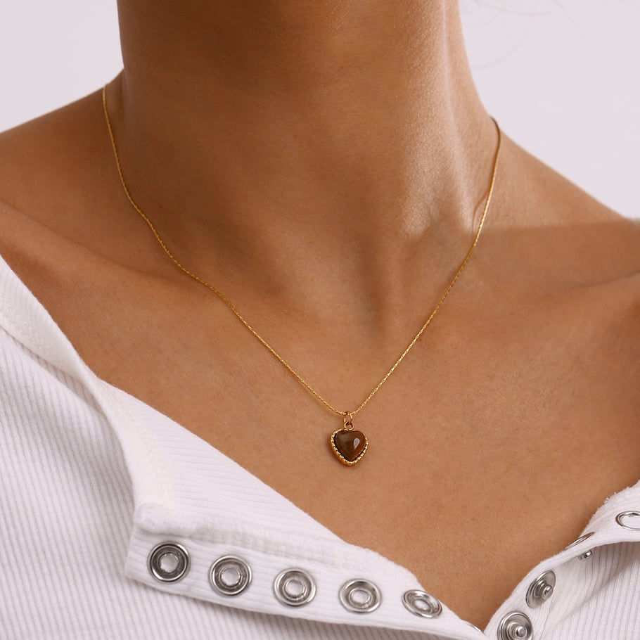 1 Piece Simple Series Simple Heart Stainless Steel 18K Gold Plated Natural Stone Women Pendant Necklaces Picture5