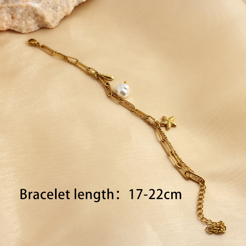 1 Piece Vacation Series Double-layer Exquisite Seashell Stainless Steel Gold Color Women's Charm Bracelets Picture5