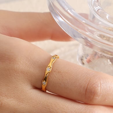 1 Stück Simple Series Classic Star Edelstahl Goldfarben Strass Damen Einzelringe h5 Bild6