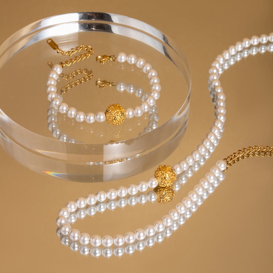 1 Stück Simple Series Elegante Perlen Edelstahl 18 Karat vergoldet Perlen Damen Perlenketten Bild5