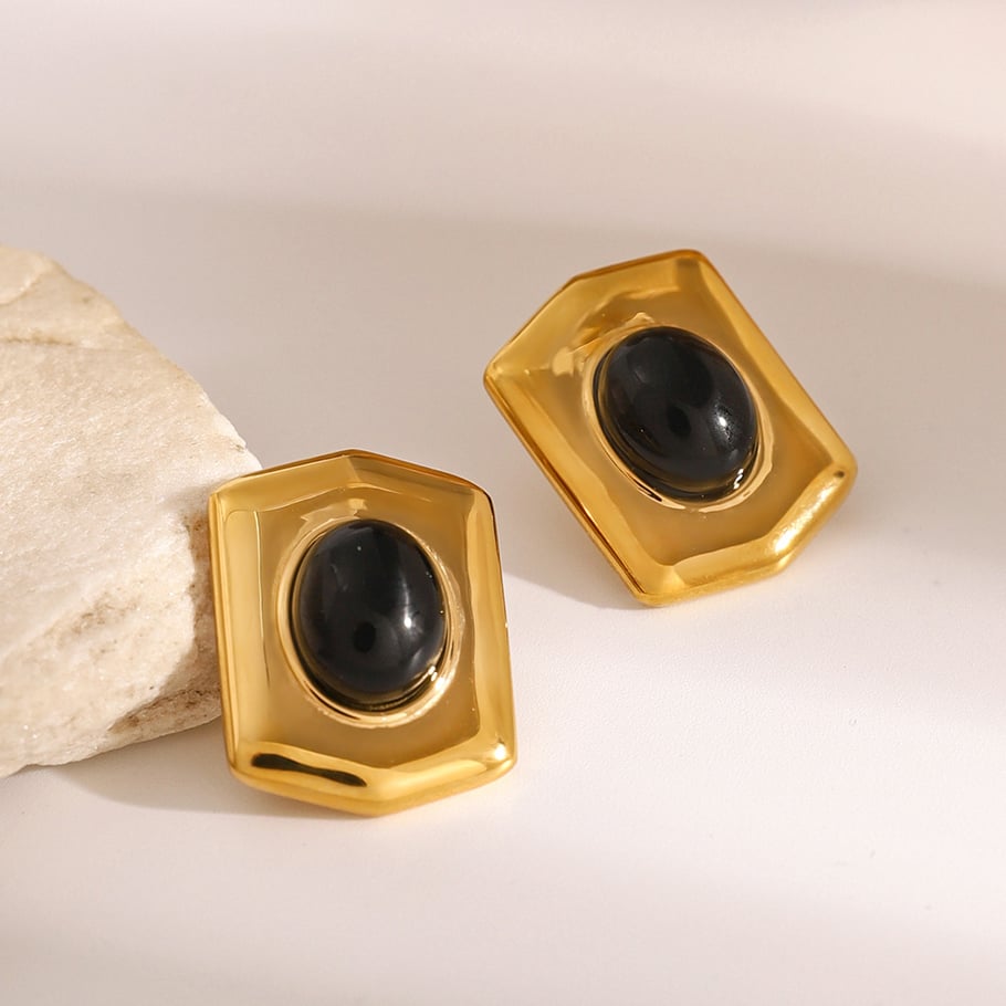 1 Paar Ohrstecker für Damen, Retro-Stil, geometrischer Edelstahl, 18 Karat vergoldet, künstlicher Edelstein Bild4