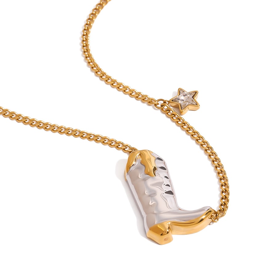1 Piece Stylish Series Cowboy Boots Star Stainless Steel Gold Color Women's Pendant Necklaces Picture6