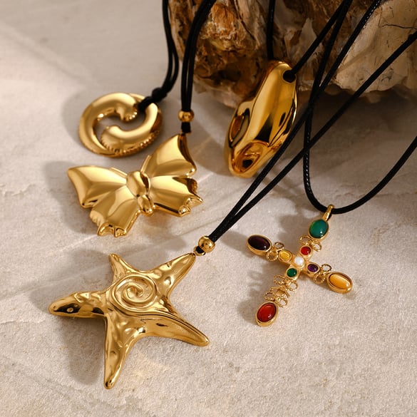 1 Piece Simple Trendy Style Chunky Bowknot Starfish Shape Stainless Steel 18K Gold Plated Women's Pendant Necklaces