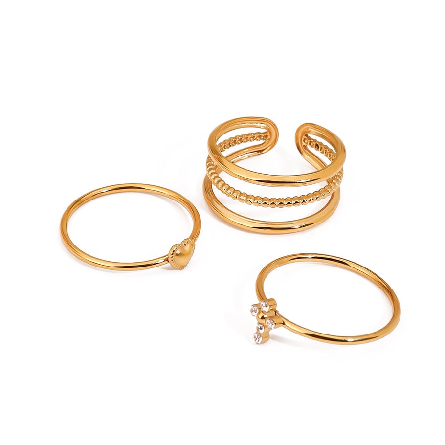 Conjunto de anillos de mujer de acero inoxidable dorado con diseño de cruz de estilo Ins de 1 pieza de lujo Imagen11