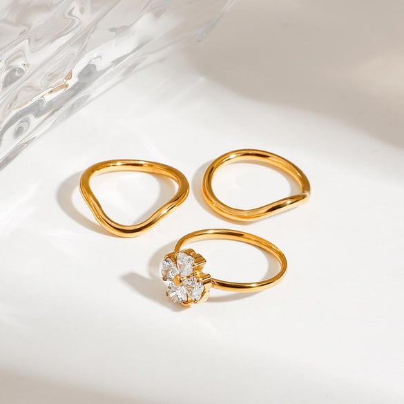 1 pezzo di lusso serie Ins stile pianta in acciaio inossidabile color oro anello da donna set 2