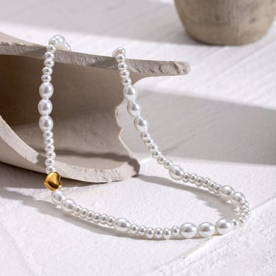 1 Stück Classic Series Retro Beads Edelstahl 18 Karat vergoldet Kunstperlen Damen Perlenketten h5 Bild3