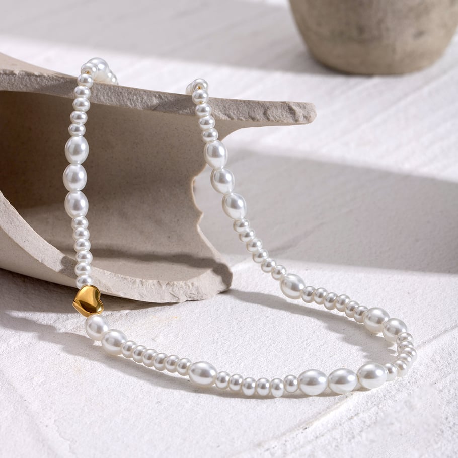 1 Stück Classic Series Retro Beads Edelstahl 18 Karat vergoldet Kunstperlen Damen Perlenketten Bild3