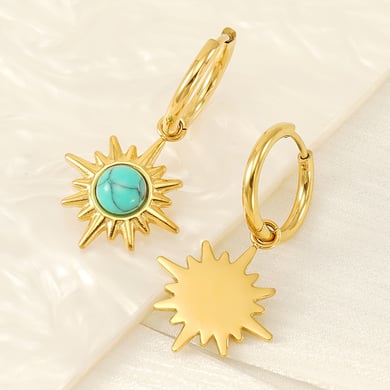 1 Pair Ins Retro Style Eight-pointed Star Shape Stainless Steel 18K Gold Plated Inlay Turquoise Women's Drop Earrings h5 Picture5