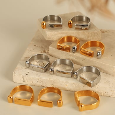 1 Pair Simple Series Simple Geometric Stainless Steel 18K Gold Plated Women Adjustable Rings h5 Picture3