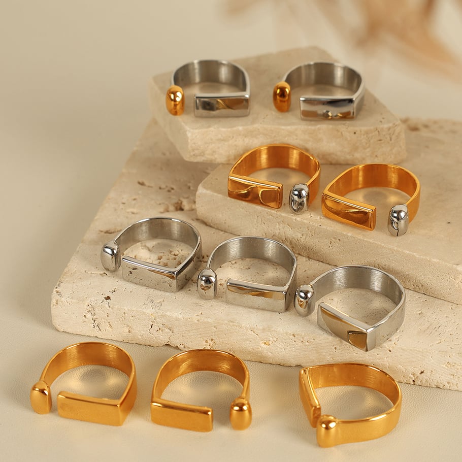 1 Pair Simple Series Simple Geometric Stainless Steel 18K Gold Plated Women Adjustable Rings Picture3