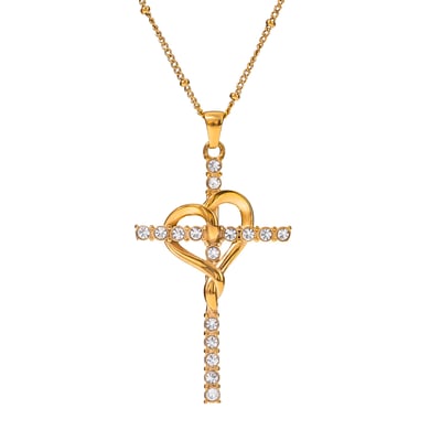 1 Stück Simple Series Retro Kreuz Edelstahl 18 Karat vergoldet Strass Damen Anhänger Halsketten h5 Bild5