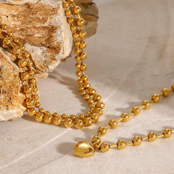 1 Piece Simple Series Simple Heart Stainless Steel 18K Gold Plated Women Beaded necklaces 2