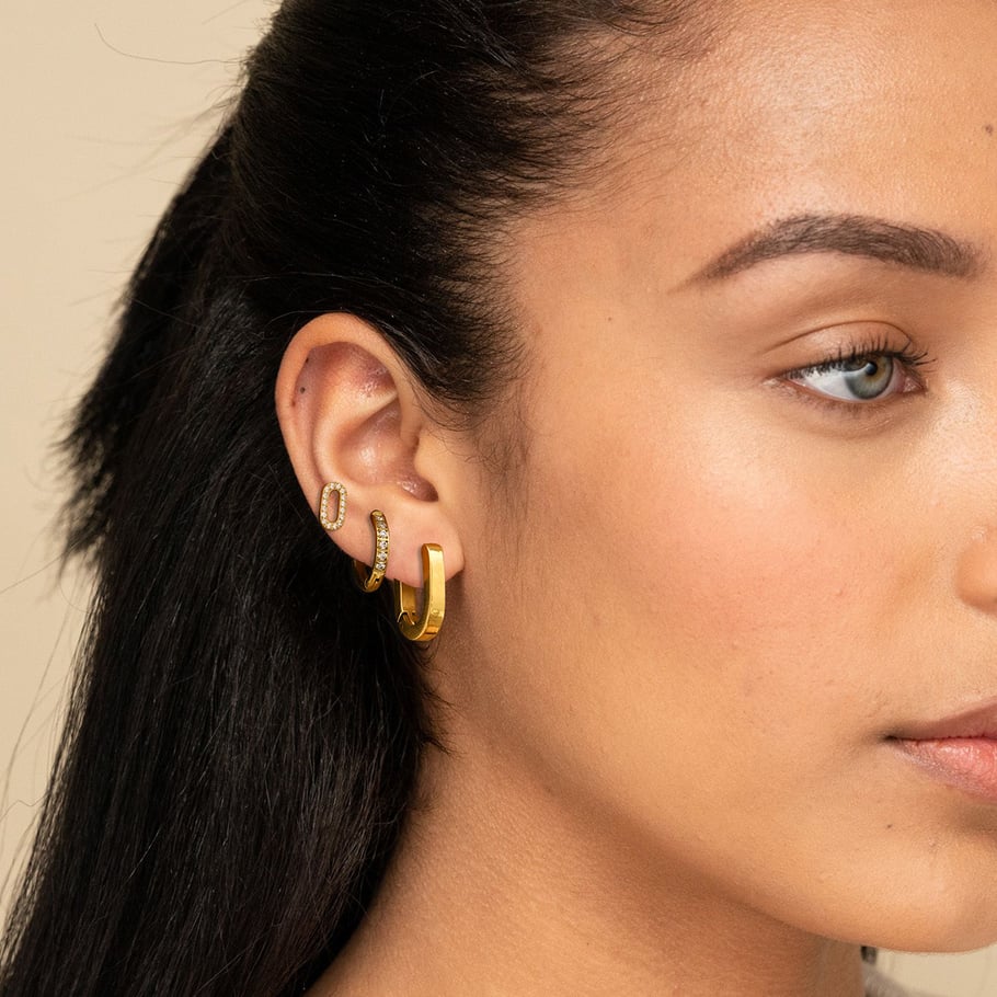 1 Paar Simple Series Klassisches geometrisches Edelstahl-Ohrring-Set mit 18 Karat vergoldetem Strass für Damen Bild4