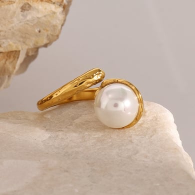 1 Paar Simple Series Retro Ringförmige Edelstahl 18 Karat vergoldete Kunstperle verstellbare Damenringe h5 Bild4