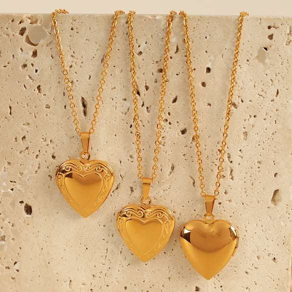 1 pezzo semplice serie cuore semplice acciaio inossidabile placcato oro 18K collane con ciondolo da donna 2