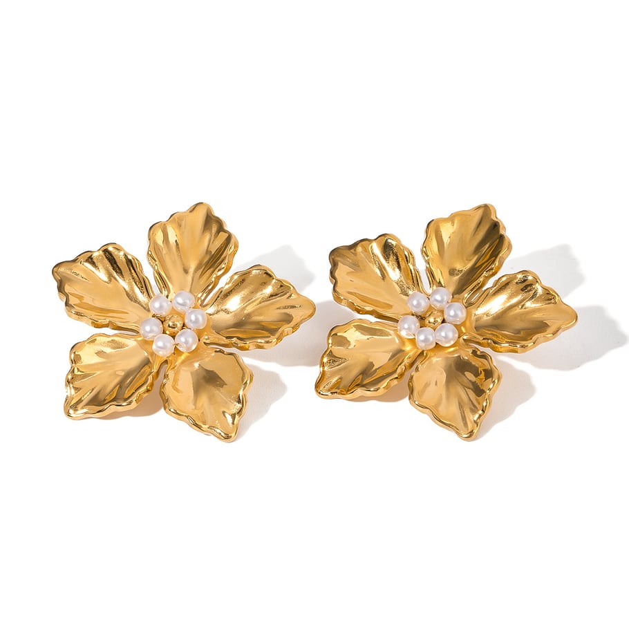 1 Pair Simple Series Sweet Flower Stainless Steel 18K Gold Plated Artificial Pearl Women Stud Earrings Picture6