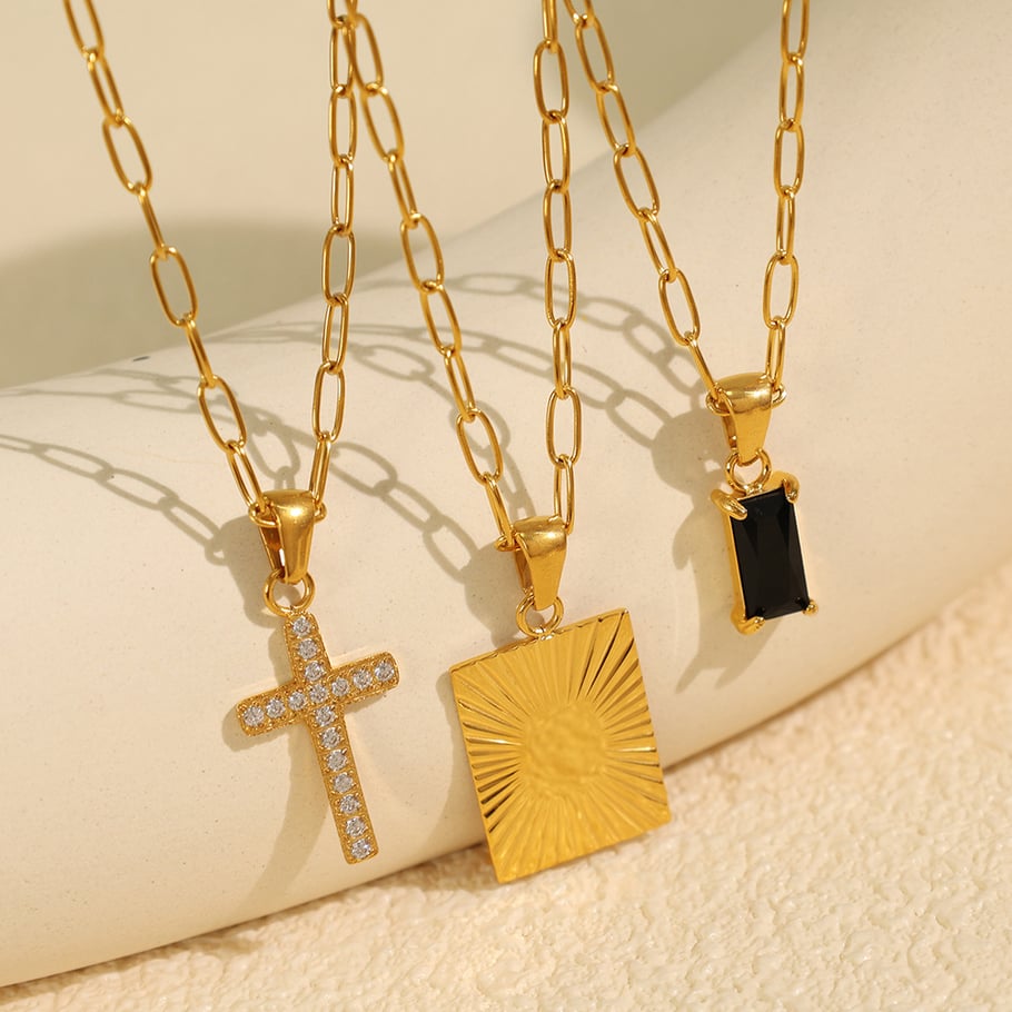 1 Stück Simple Series Simple Cross Edelstahl 18 Karat vergoldet Zirkon Damen Anhänger Halsketten Bild5