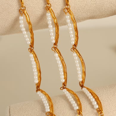 1 Piece Simple Series Simple Beads Stainless Steel 18K Gold Plated Artificial Pearl Women Beaded Bracelets h5 Picture3